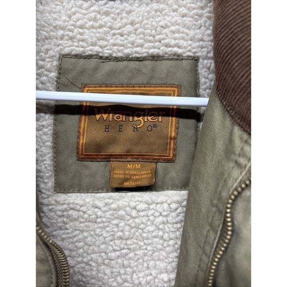 Wrangler Hero Mens Canvas Jacket Coat Medium Sherpa Lined Utility Chore Corduroy - Picture 2 of 6